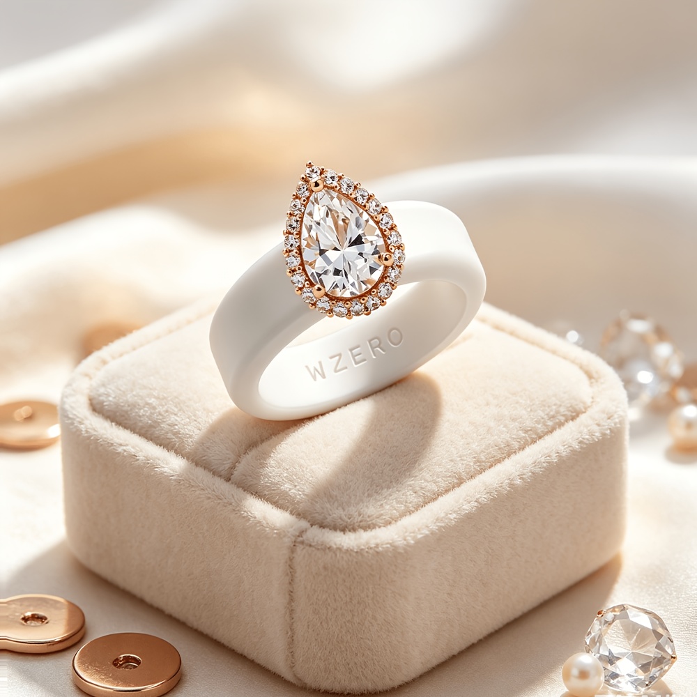 White Minimalist Feng Shui Drop-Shaped Commemorative Ring